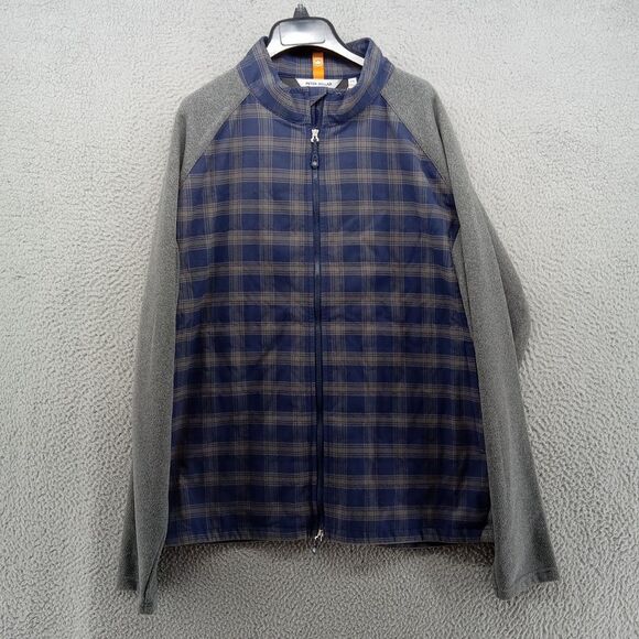 Peter Millar‎ Jacket Mens XXL Blue Plaid Gray Merge Elite Flannel Hybrid